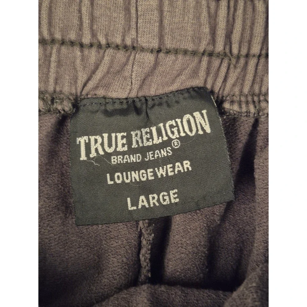 True Religion Mens Loungewear Shorts Green Gray Gold Horseshoe Logo Size Large